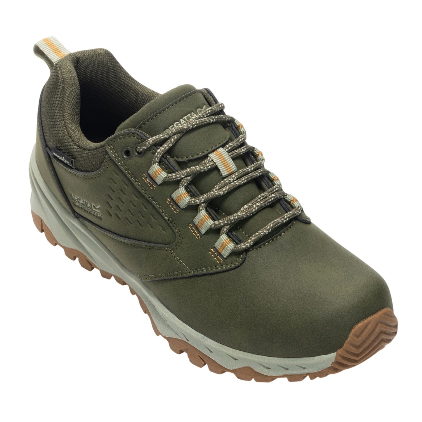 Dark Khaki-Wood Brown - Front - Regatta Mens Amble Waterproof Low Cut Walking Shoes