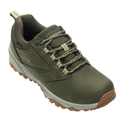 Dark Khaki-Wood Brown - Front - Regatta Mens Amble Waterproof Low Cut Walking Shoes