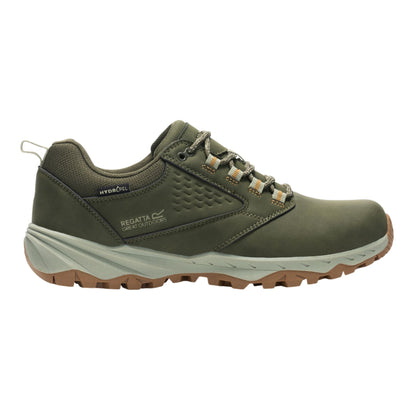 Dark Khaki-Wood Brown - Side - Regatta Mens Amble Waterproof Low Cut Walking Shoes