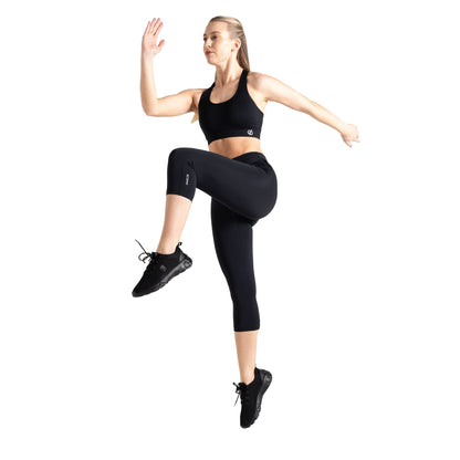 Black - Side - Regatta Womens-Ladies Dash Print 3-4 Length Gym Leggings
