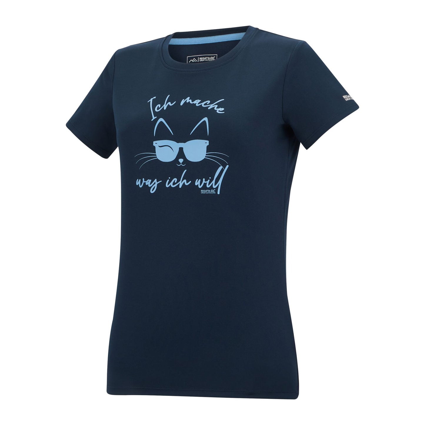 Navy Blue - Side - Regatta Womens-Ladies Fingal Slogan Cat T-Shirt