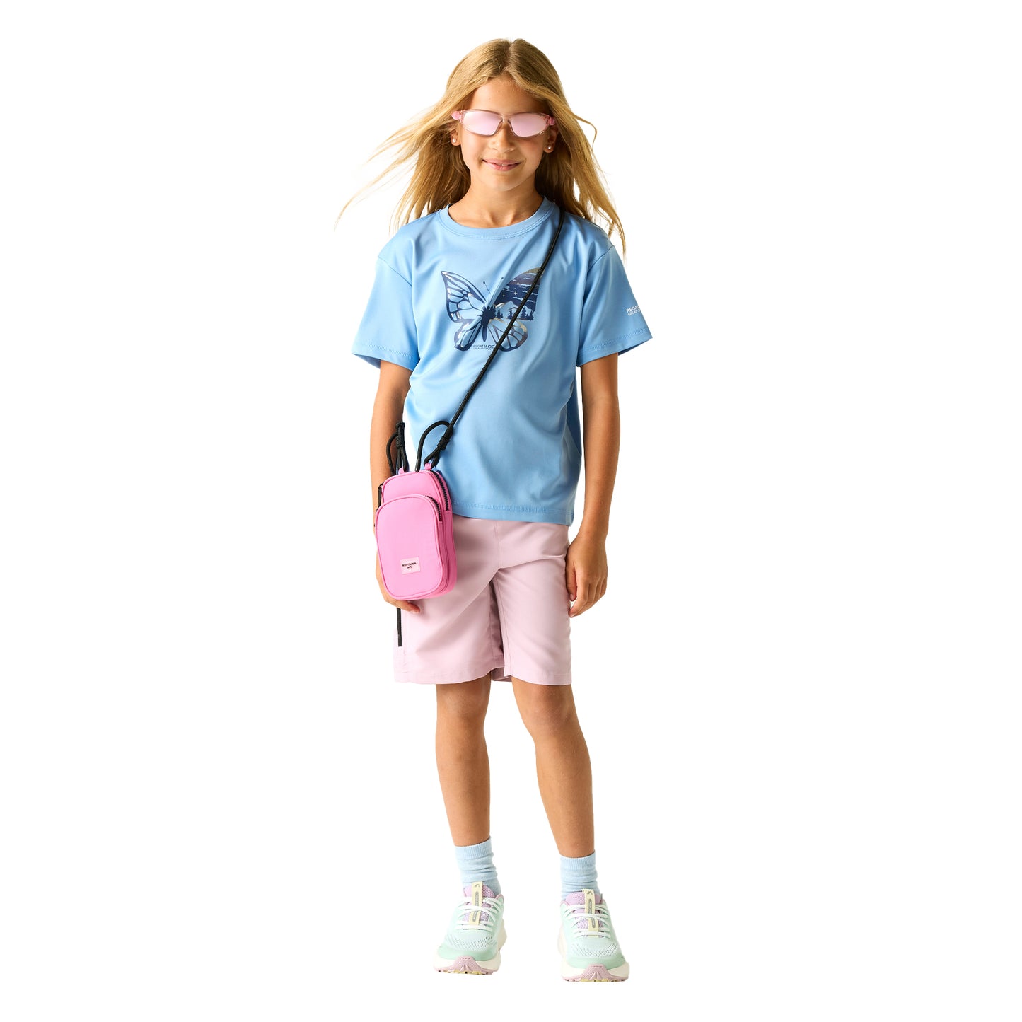 Denim Blue - Pack Shot - Regatta Childrens-Kids Aria Butterfly T-Shirt