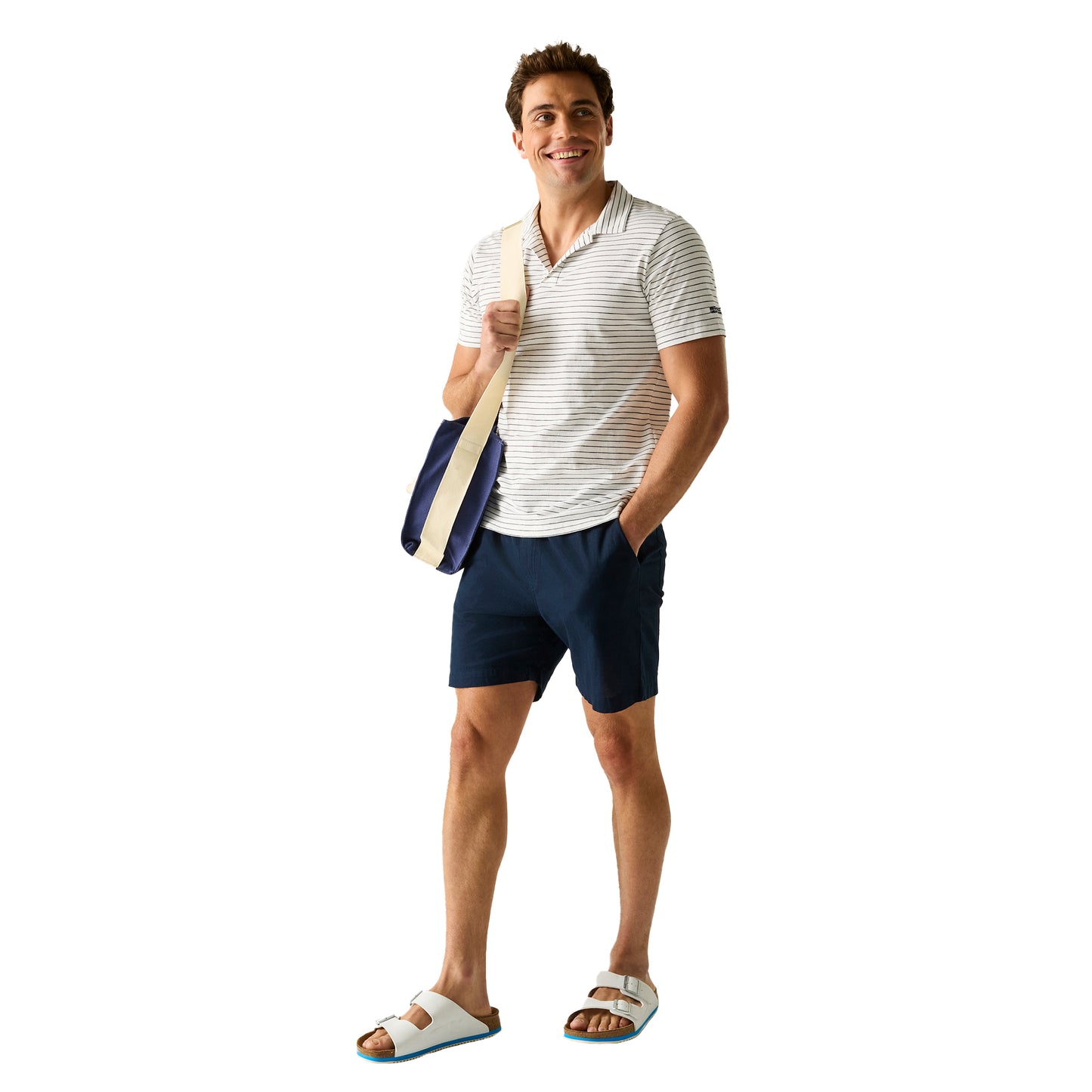 White-Navy - Pack Shot - Regatta Mens Hadvo Stripe Polo Shirt