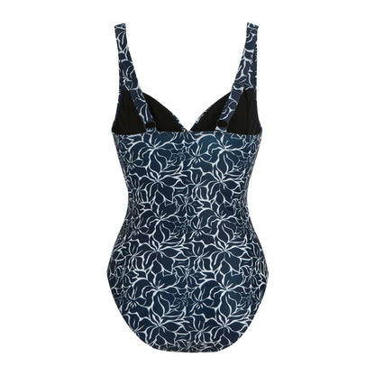 Navy - Back - Regatta Womens-Ladies Sakari Tummy Control Floral One Piece Swimsuit