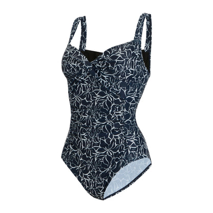 Navy - Side - Regatta Womens-Ladies Sakari Tummy Control Floral One Piece Swimsuit