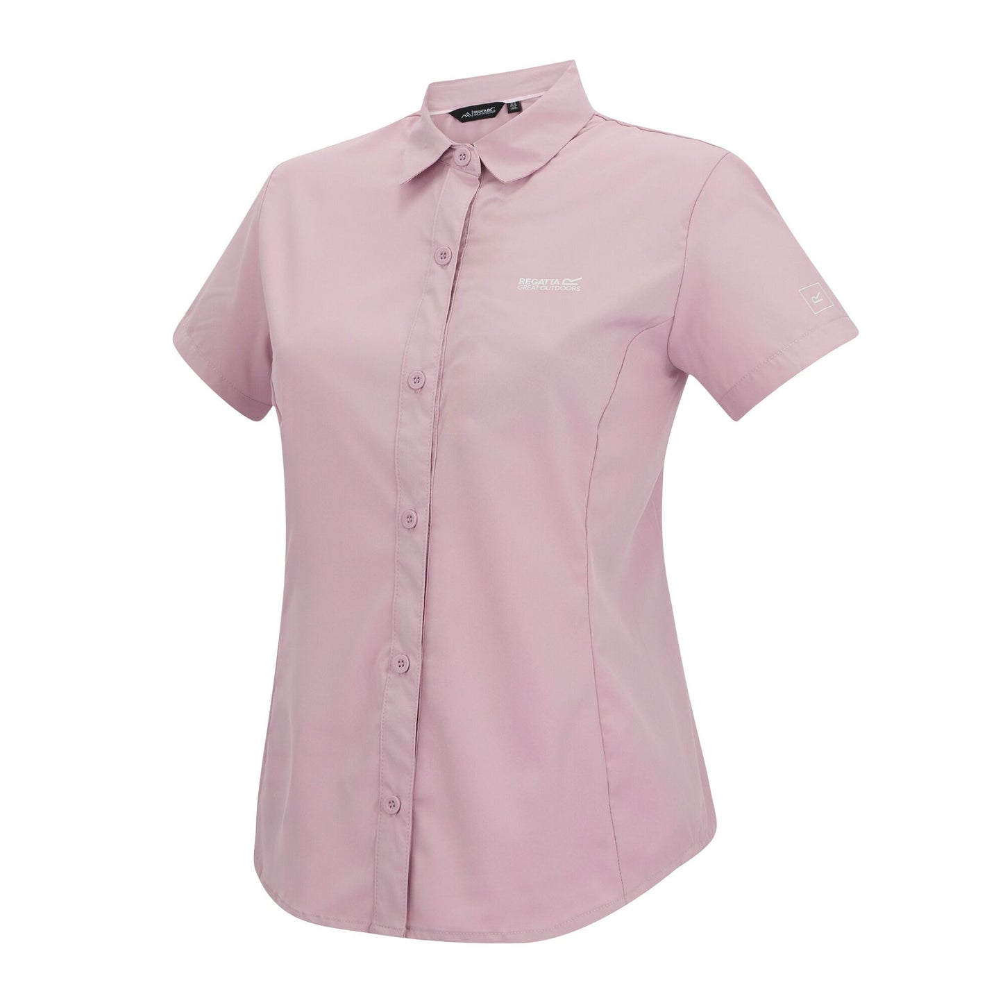 Powder Lilac Solid - Side - Regatta Womens-Ladies Lightweight Insect Repellent Short-Sleeved Travel Shirt