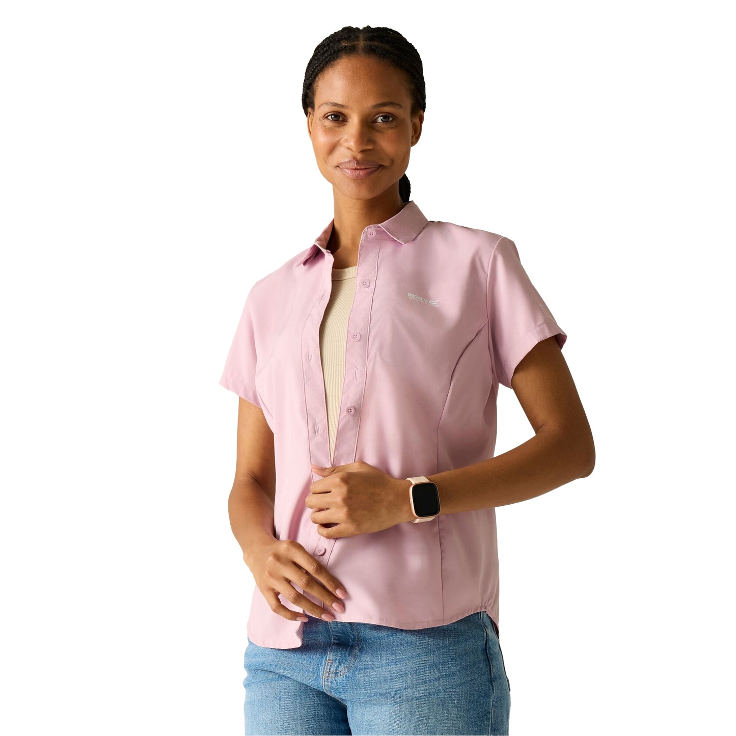 Powder Lilac Solid - Lifestyle - Regatta Womens-Ladies Lightweight Insect Repellent Short-Sleeved Travel Shirt