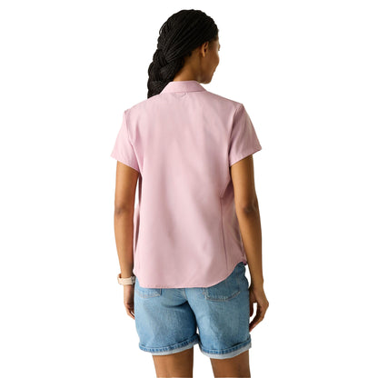 Powder Lilac Solid - Pack Shot - Regatta Womens-Ladies Lightweight Insect Repellent Short-Sleeved Travel Shirt