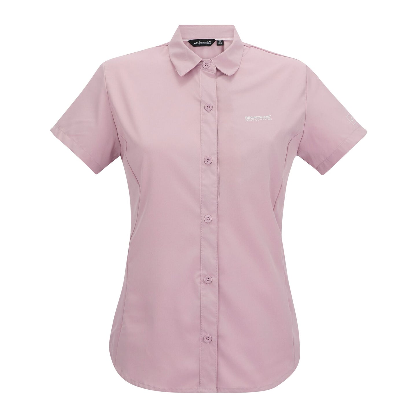 Powder Lilac Solid - Front - Regatta Womens-Ladies Lightweight Insect Repellent Short-Sleeved Travel Shirt
