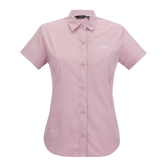 Powder Lilac Solid - Front - Regatta Womens-Ladies Lightweight Insect Repellent Short-Sleeved Travel Shirt