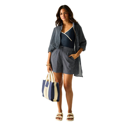 Navy-White - Pack Shot - Regatta Womens-Ladies Sabelle Vertical Stripe Casual Shorts