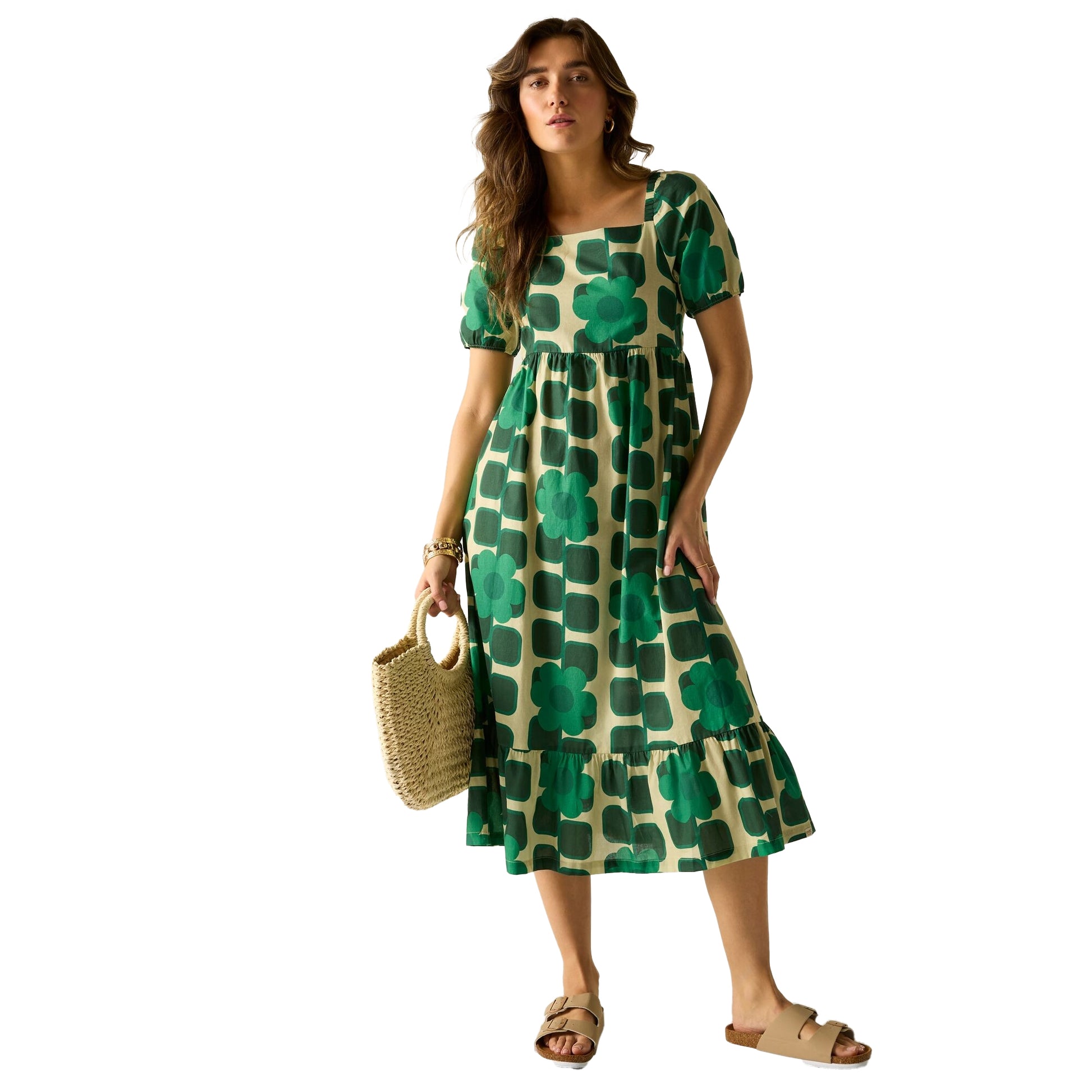 Green - Lifestyle - Regatta Womens-Ladies Orla Kiely Giant Square Flower Summer Midi Dress