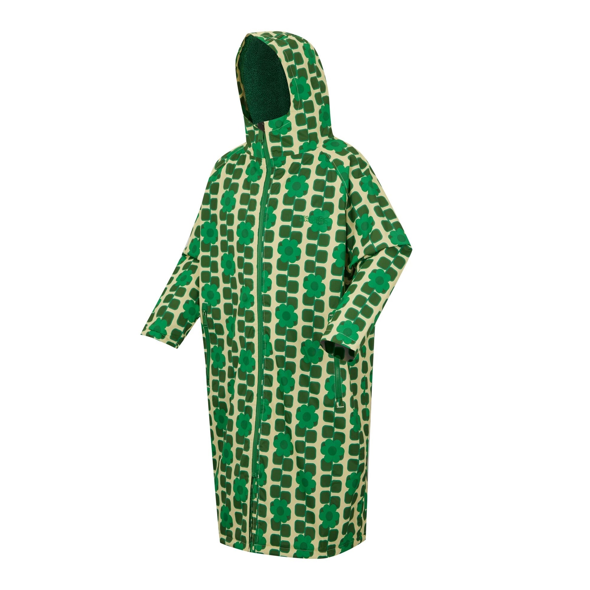Green - Side - Regatta Unisex Adult Orla Kiely Mini Square Flower Changing Robe