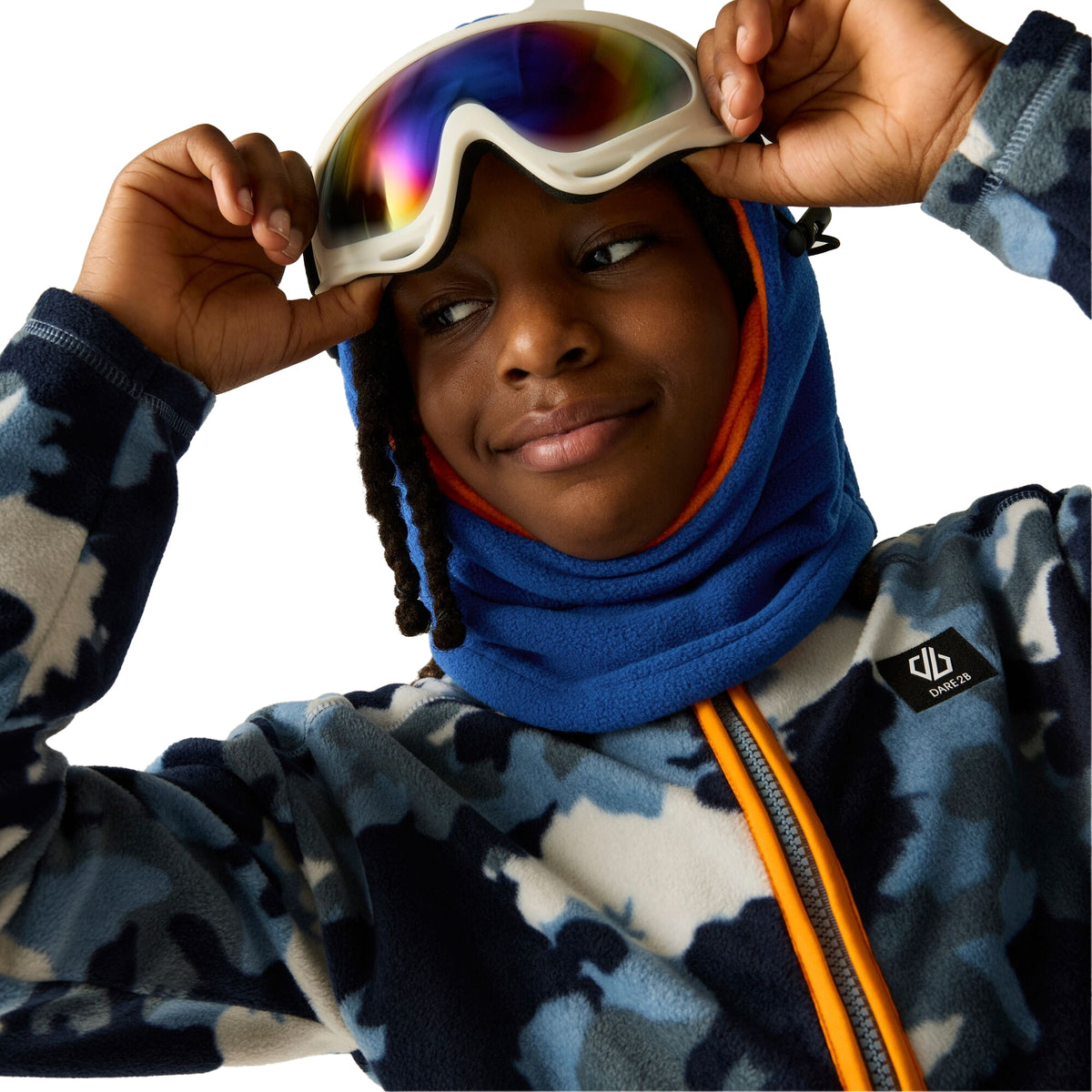 Dusky Blue - Close up - Dare 2B Childrens-Kids Wing It Camo Full Zip Fleece Jacket