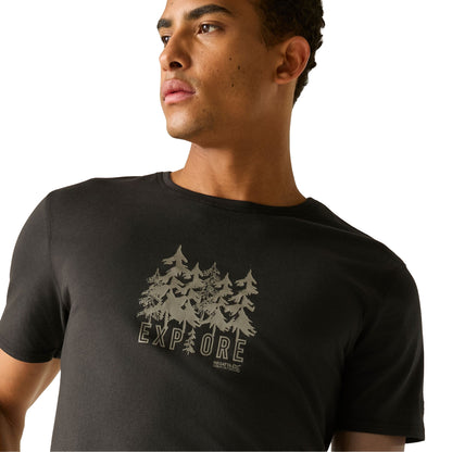 Black - Pack Shot - Regatta Mens Cline IX Explore Forest Trees T-Shirt