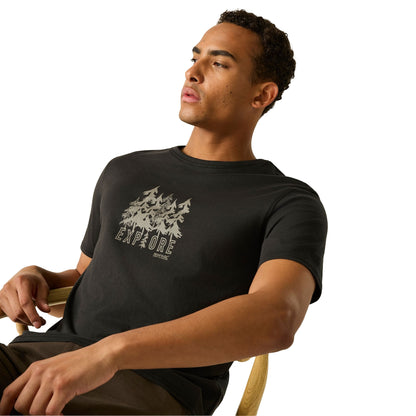 Black - Close up - Regatta Mens Cline IX Explore Forest Trees T-Shirt