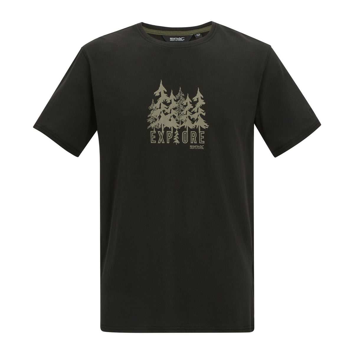 Black - Front - Regatta Mens Cline IX Explore Forest Trees T-Shirt