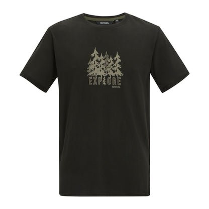 Black - Front - Regatta Mens Cline IX Explore Forest Trees T-Shirt