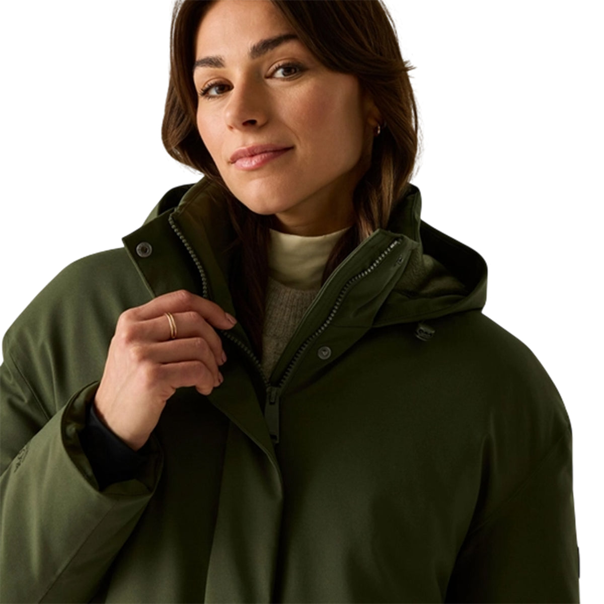 Dark Khaki - Pack Shot - Regatta Womens-Ladies Janna Waterproof Long Length Insulated Jacket