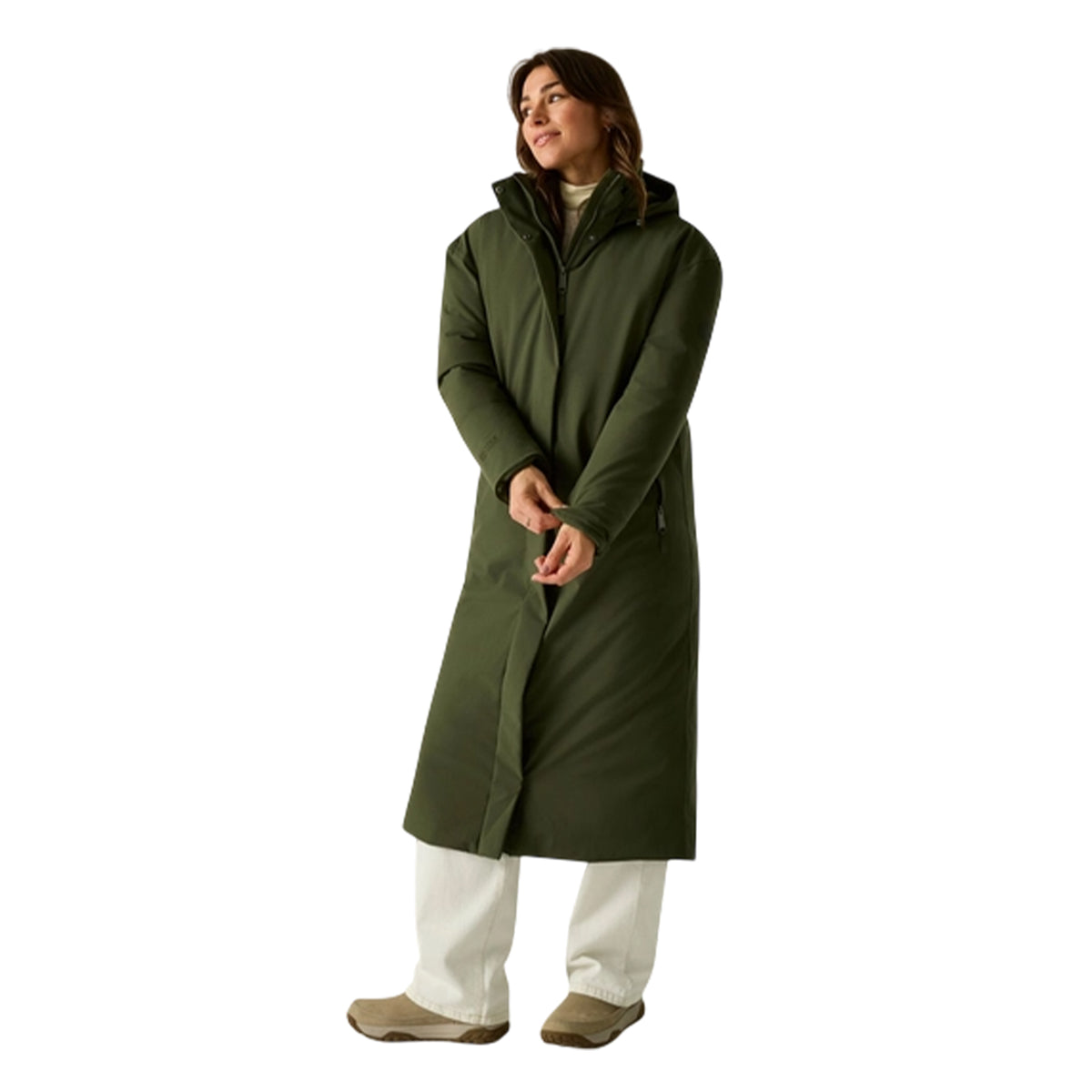 Dark Khaki - Close up - Regatta Womens-Ladies Janna Waterproof Long Length Insulated Jacket
