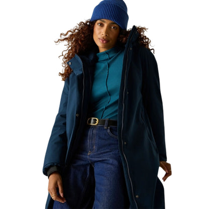 Navy - Pack Shot - Regatta Womens-Ladies Janna Waterproof Long Length Insulated Jacket