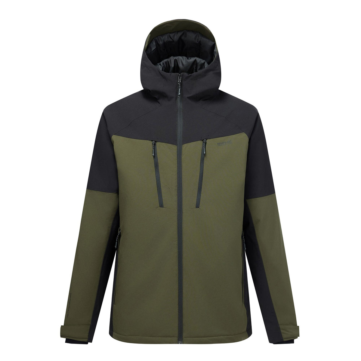 Dark Khaki-Black - Front - Regatta Mens Highton Two Tone Waterproof Stretch Insulated Jacket