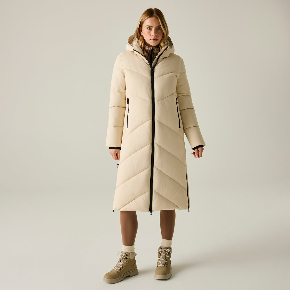 Light Vanilla - Close up - Regatta Womens-Ladies Merida Long Length Padded Jacket