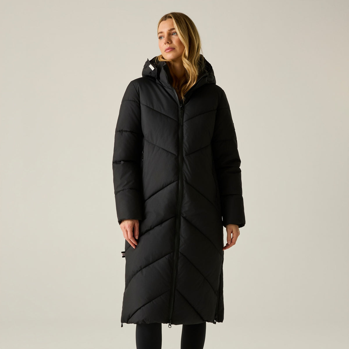Black - Close up - Regatta Womens-Ladies Merida Long Length Padded Jacket