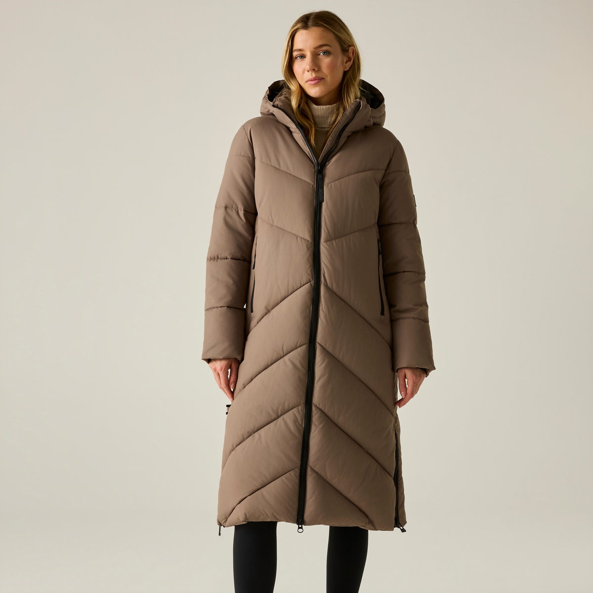 Mocha - Pack Shot - Regatta Womens-Ladies Merida Long Length Padded Jacket