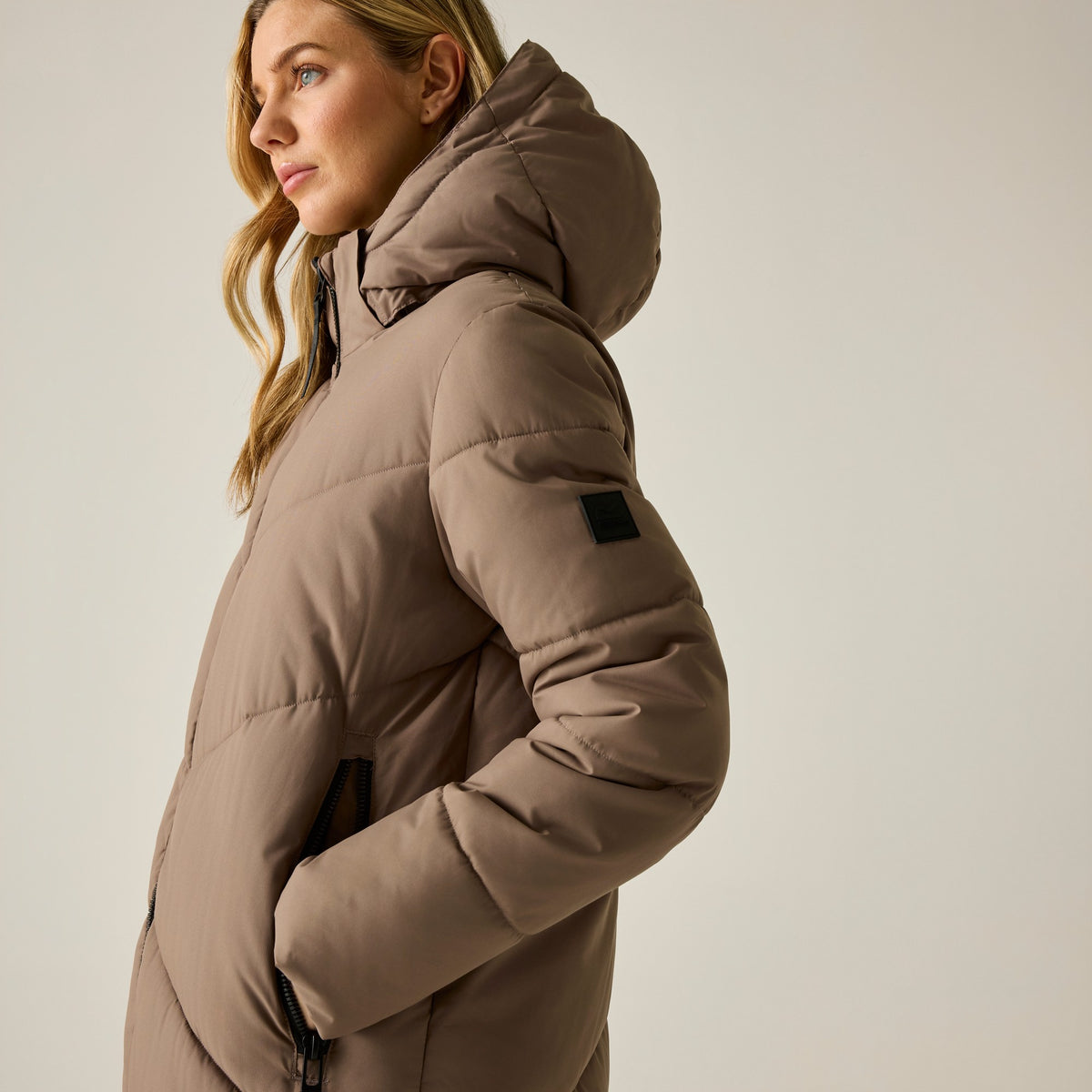 Mocha - Close up - Regatta Womens-Ladies Merida Long Length Padded Jacket