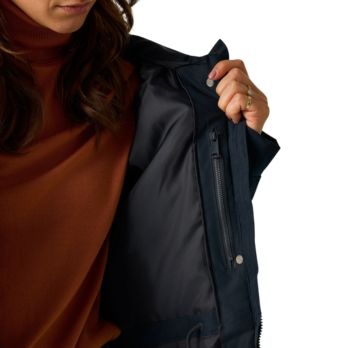 Navy - Close up - Regatta Womens-Ladies Sophia Insulated Waterproof Jacket