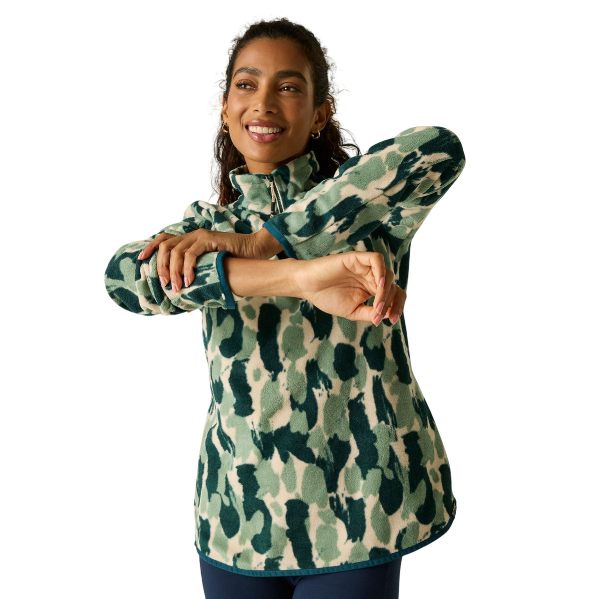 Deep Pine - Close up - Regatta Womens-Ladies Margot Brush Stroke Quarter Zip Fleece Top