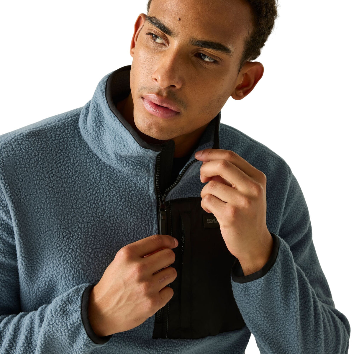 Grey Mirage-Black - Pack Shot - Regatta Mens Frankie Borg Quarter Zip Fleece Jacket