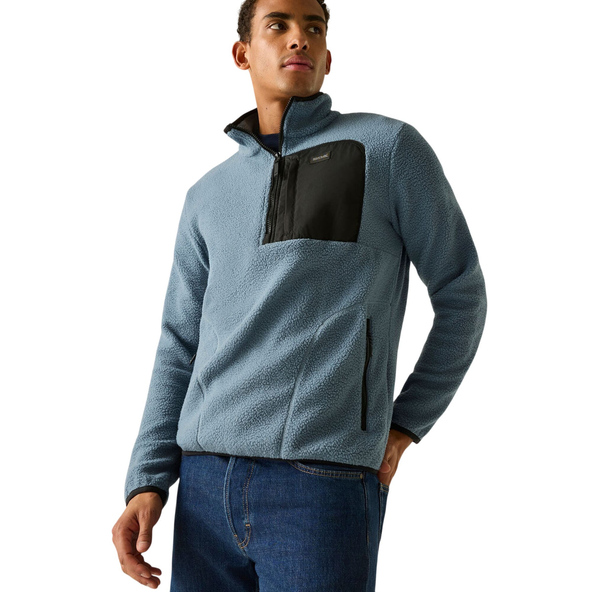 Grey Mirage-Black - Close up - Regatta Mens Frankie Borg Quarter Zip Fleece Jacket