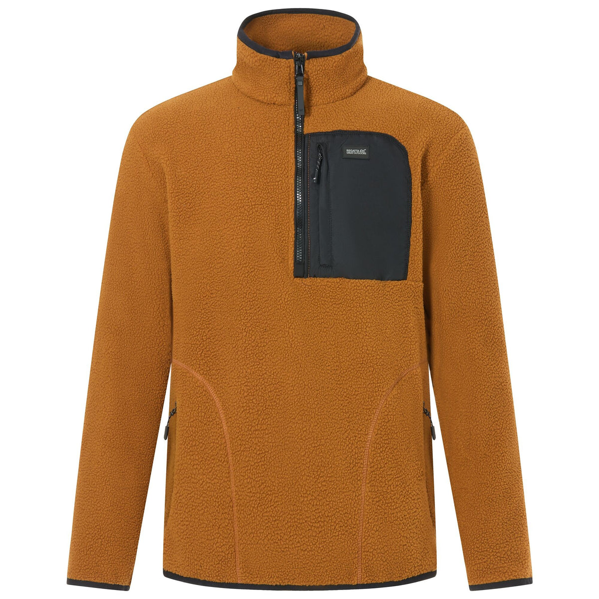 Rich Tan-Black - Front - Regatta Mens Frankie Borg Quarter Zip Fleece Jacket