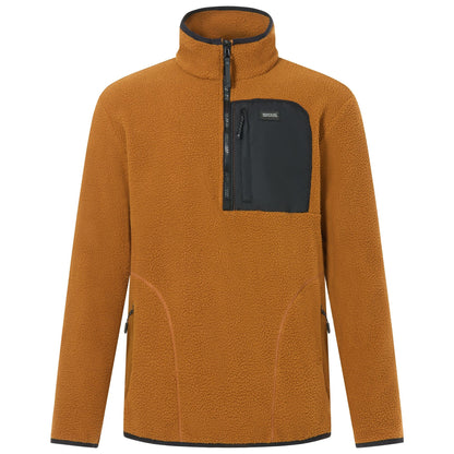 Rich Tan-Black - Front - Regatta Mens Frankie Borg Quarter Zip Fleece Jacket
