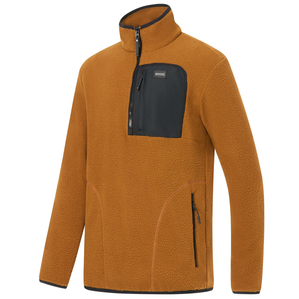 Rich Tan-Black - Side - Regatta Mens Frankie Borg Quarter Zip Fleece Jacket