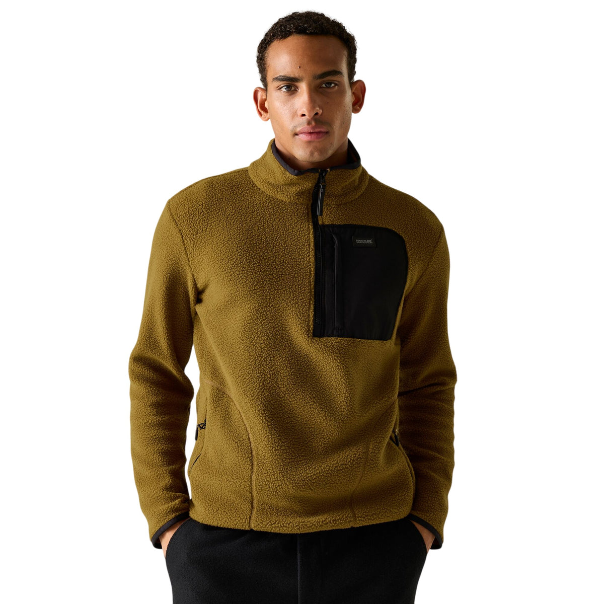 Rich Tan-Black - Pack Shot - Regatta Mens Frankie Borg Quarter Zip Fleece Jacket
