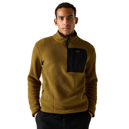 Rich Tan-Black - Pack Shot - Regatta Mens Frankie Borg Quarter Zip Fleece Jacket