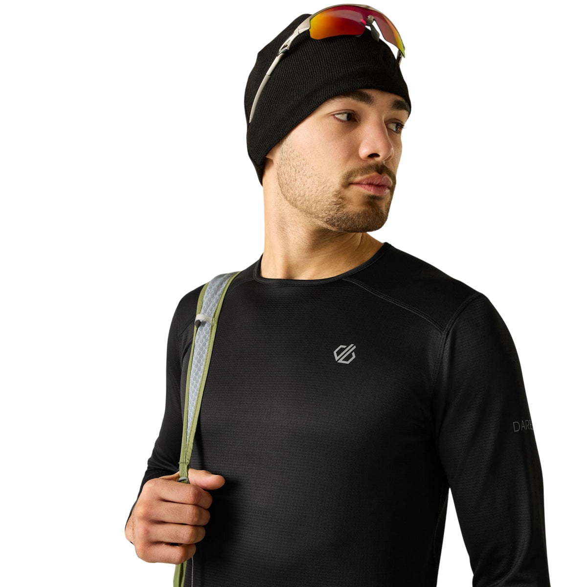 Black - Close up - Dare 2B Mens Ventura Grid Crew Neck Fleece Top