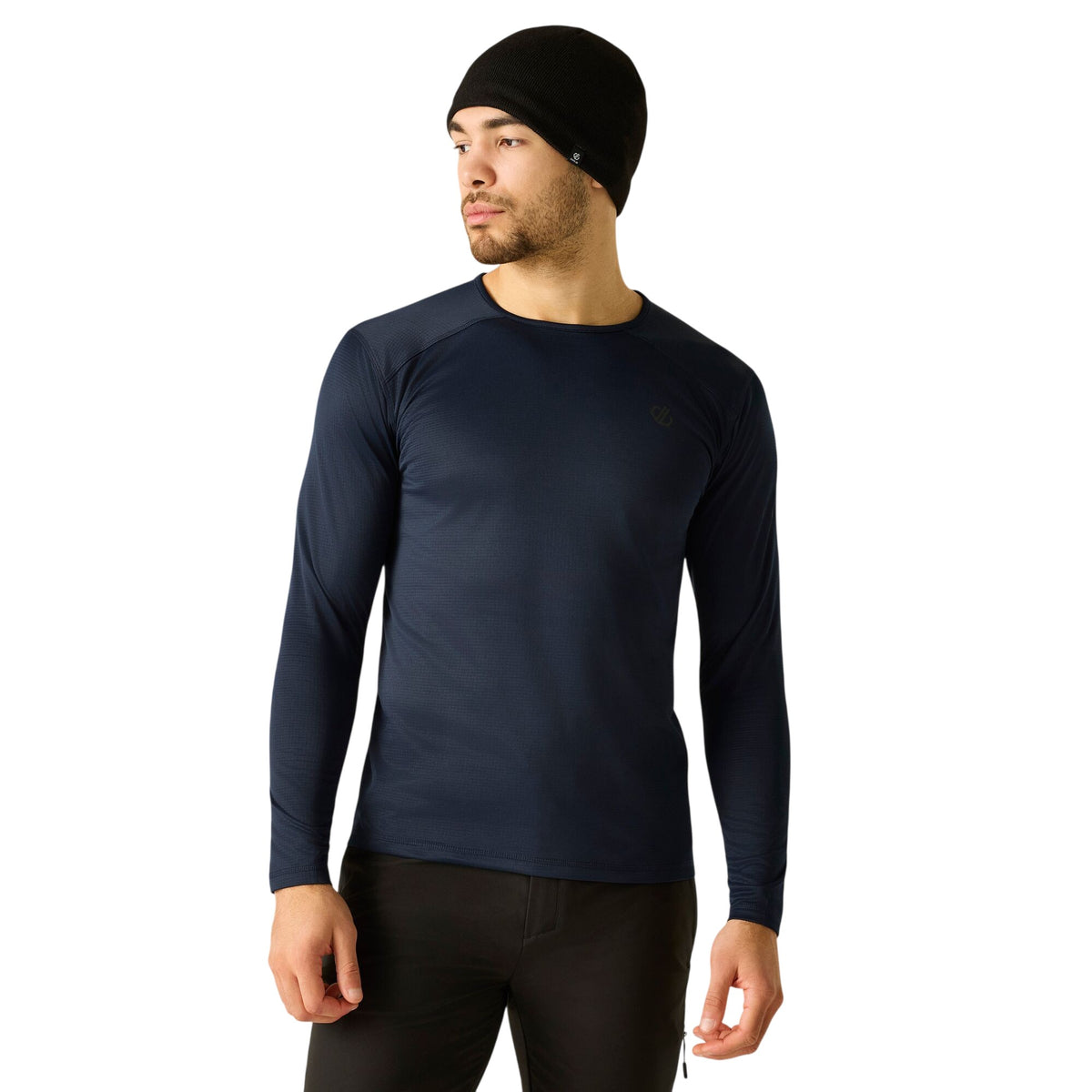 Navy - Close up - Dare 2B Mens Ventura Grid Crew Neck Fleece Top