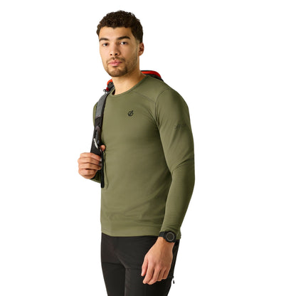 Martini Olive - Close up - Dare 2B Mens Ventura Grid Crew Neck Fleece Top