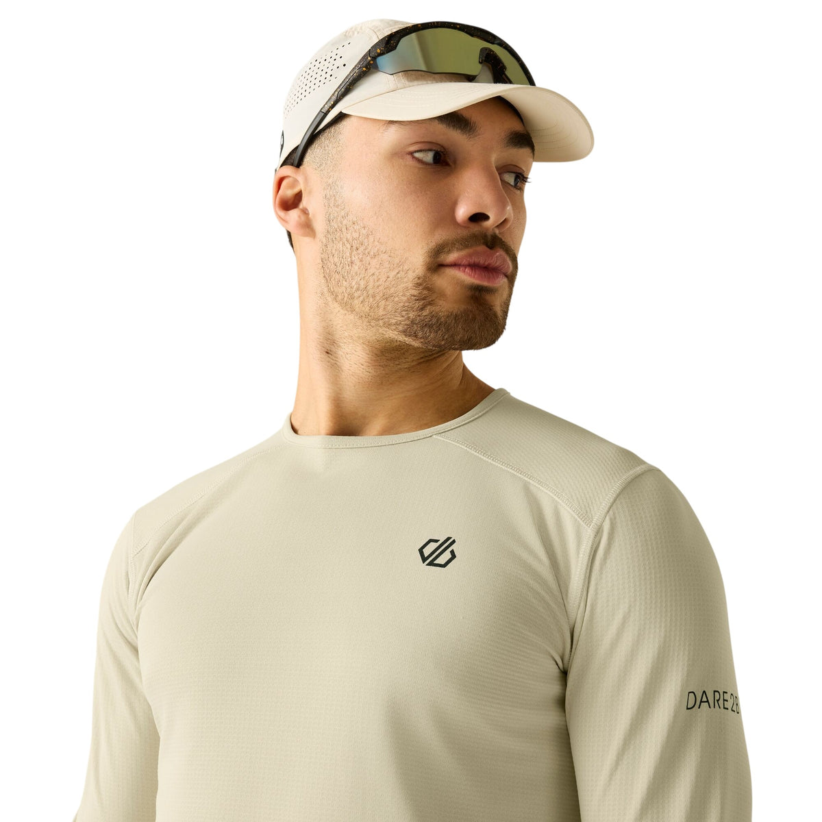 Almond Milk - Pack Shot - Dare 2B Mens Ventura Grid Crew Neck Fleece Top