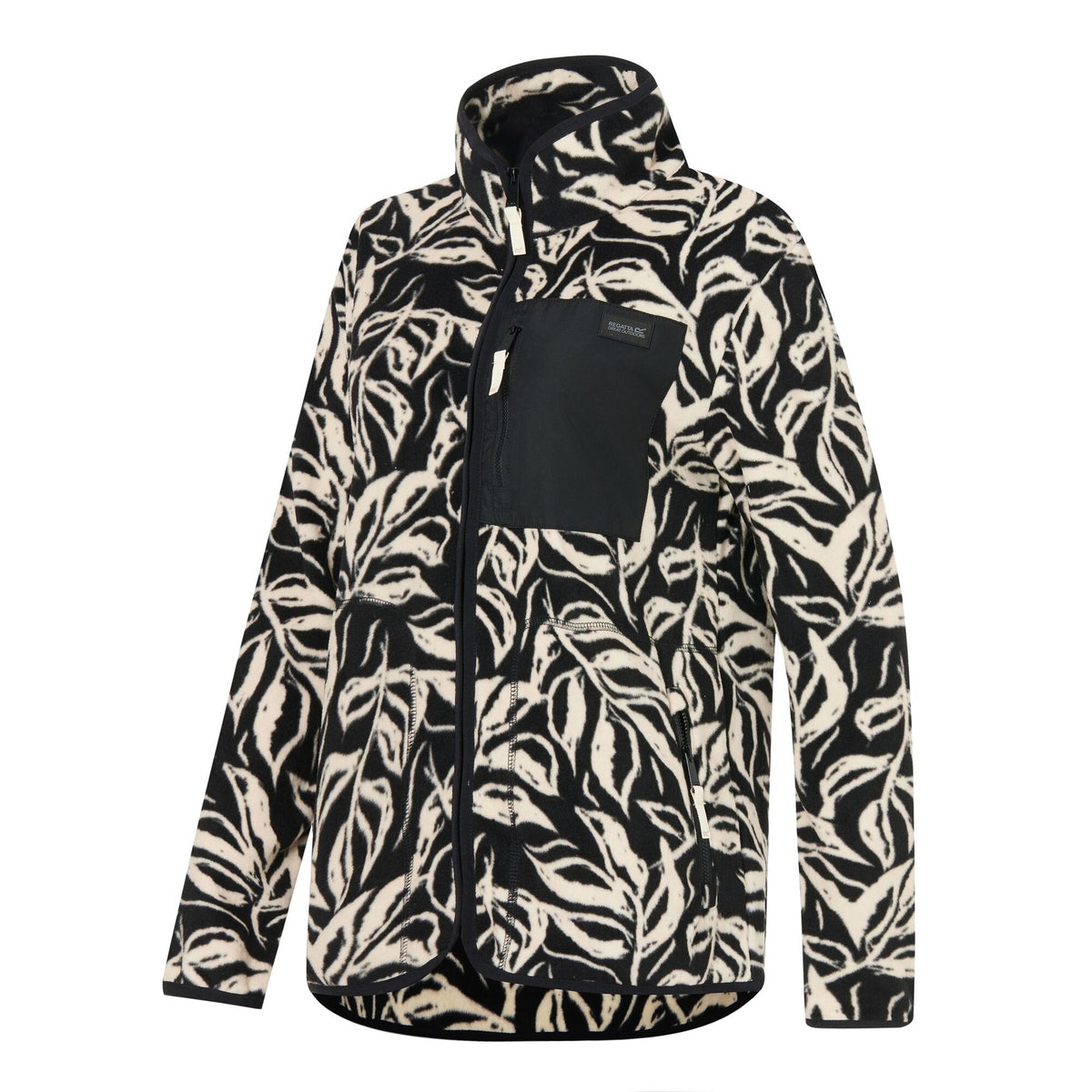 Black-White - Side - Regatta Womens-Ladies Frankie Leaf Print Full Zip Fleece Jacket