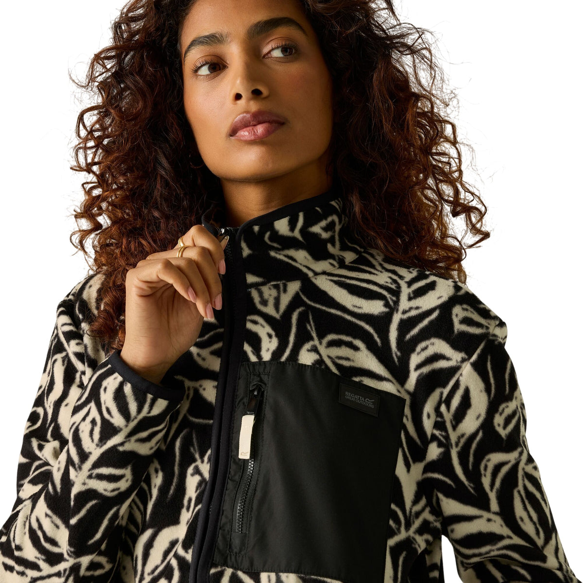 Black-White - Lifestyle - Regatta Womens-Ladies Frankie Leaf Print Full Zip Fleece Jacket