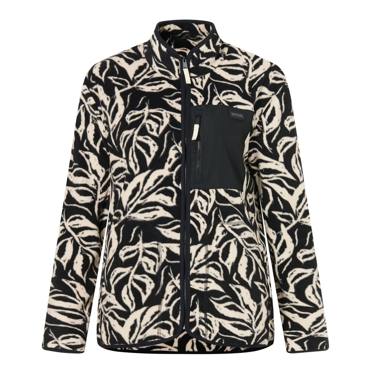 Black-White - Front - Regatta Womens-Ladies Frankie Leaf Print Full Zip Fleece Jacket