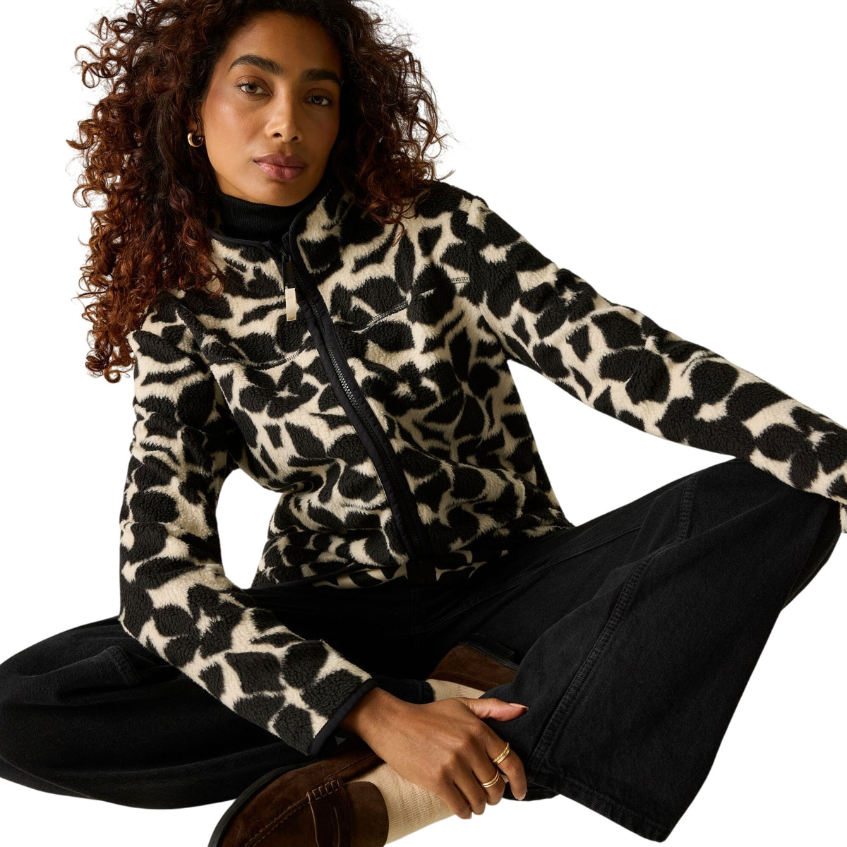 Monochrome-Shadow - Close up - Regatta Womens-Ladies Frankie Floral Borg Full Zip Fleece Jacket