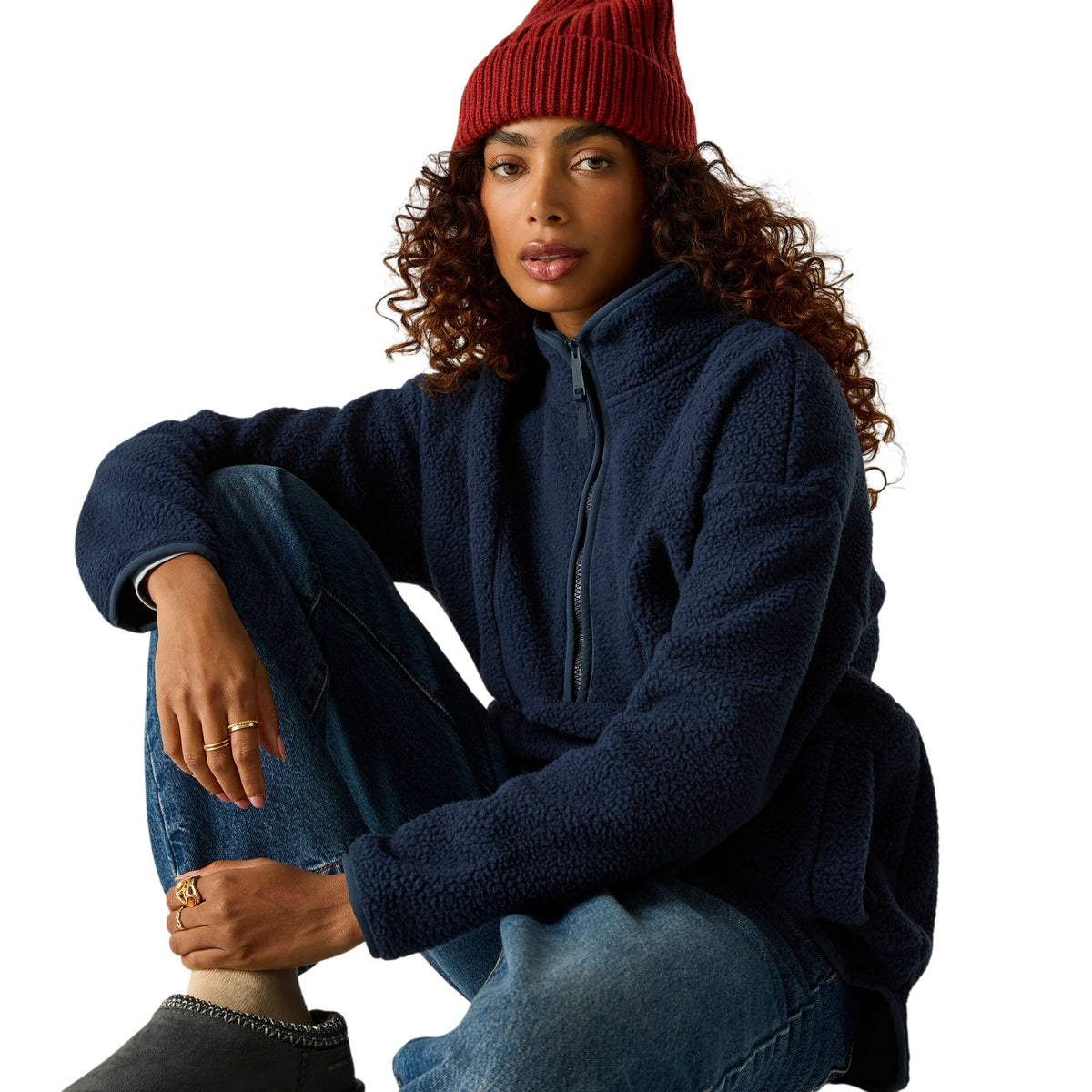 Navy - Lifestyle - Regatta Womens-Ladies Frankie Borg Half Zip Longline Fleece Top