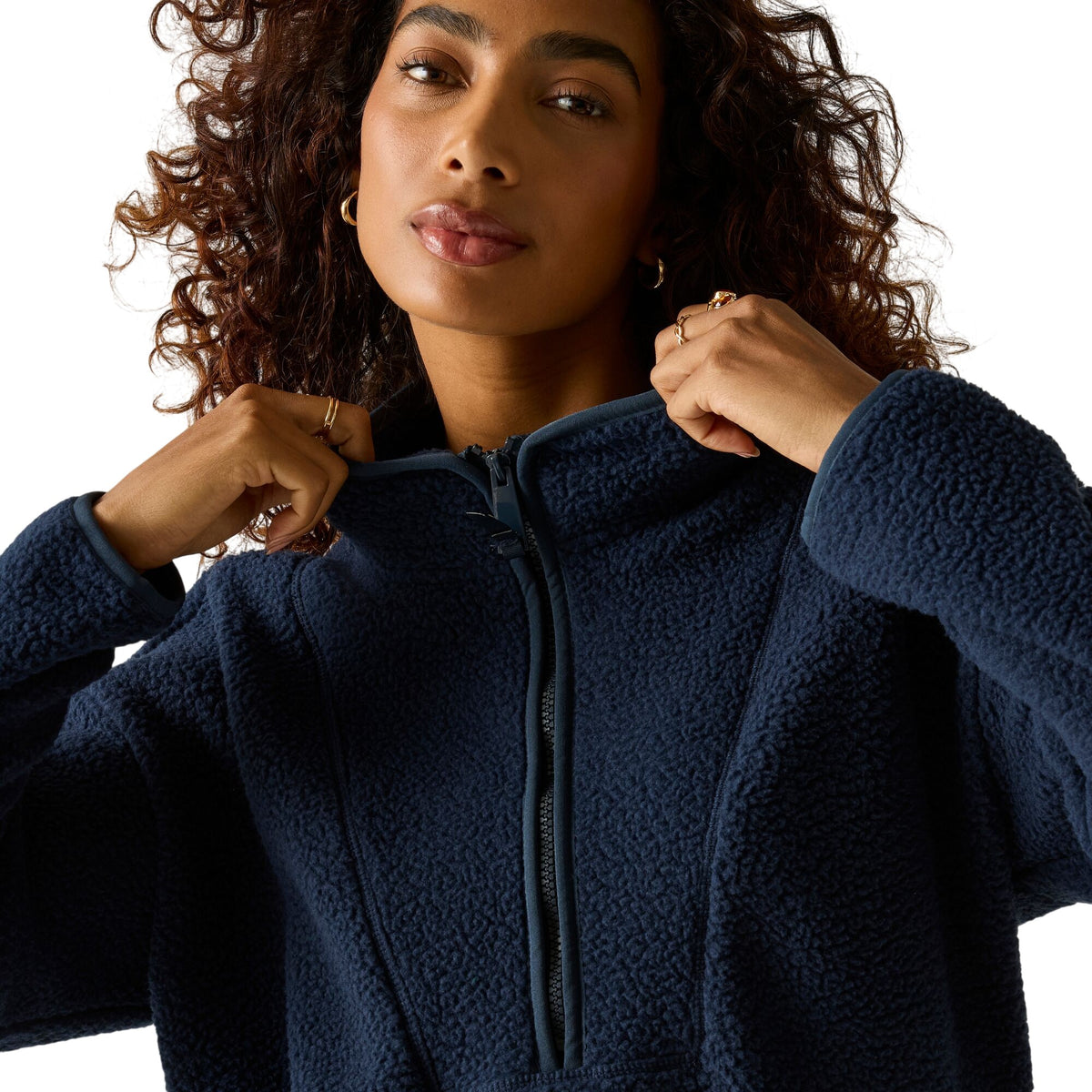 Navy - Pack Shot - Regatta Womens-Ladies Frankie Borg Half Zip Longline Fleece Top