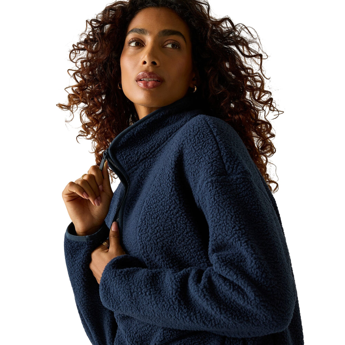 Navy - Close up - Regatta Womens-Ladies Frankie Borg Half Zip Longline Fleece Top